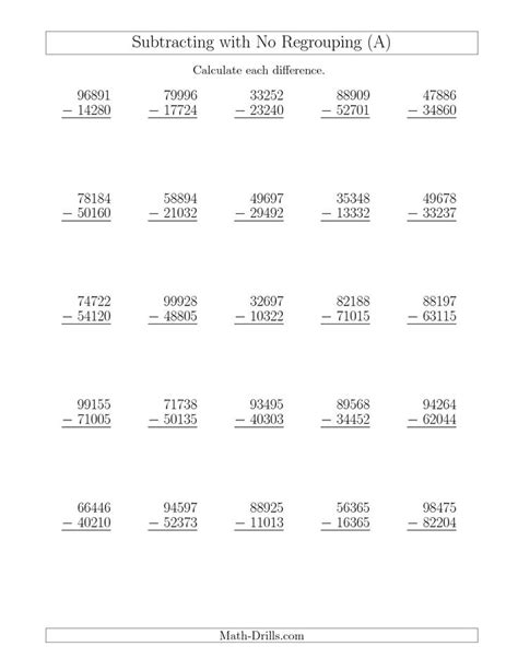 Digit Minus Digit Subtraction With No Regrouping A Subtraction