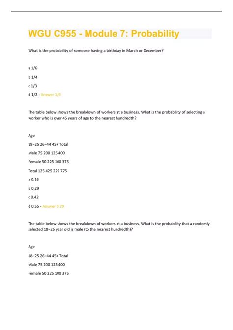 WGU C955 Module 7 Probability 60 Questions And Answers A Solution