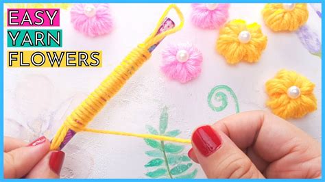 HOW TO MAKE YARN FLOWERS WITH A PENCIL EASY WOOL FLOWERS DIY CRAFTS