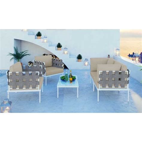 Harmony 5 Piece Outdoor Patio Aluminum Sectional Sofa Set In White