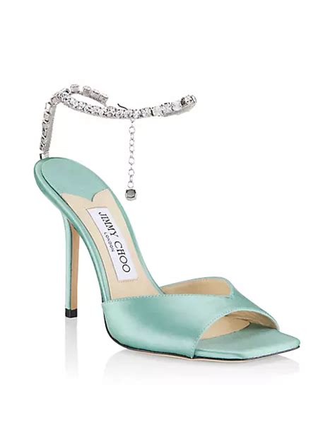 Shop Jimmy Choo Saeda 100mm Crystal Chain Strap Satin Sandals Saks