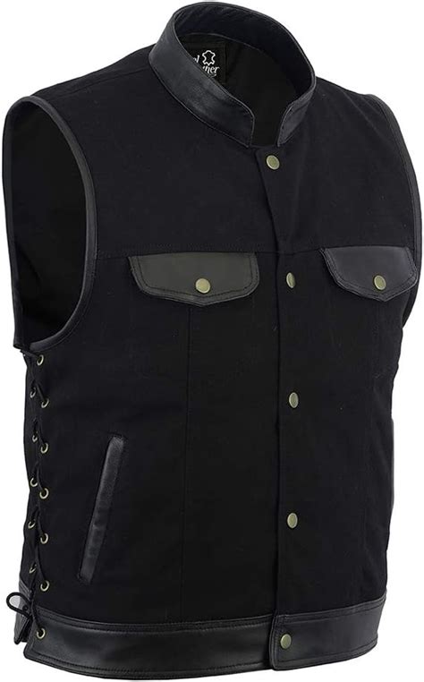 Amazon Fr Leatherick Soa Hommes Biker Gilet C T Lacet Cuir Denim