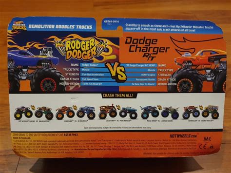 Hot Wheels Demo Doubles Monster Trucks Pack Rodger Dodger And Dodge Charger Toys Games
