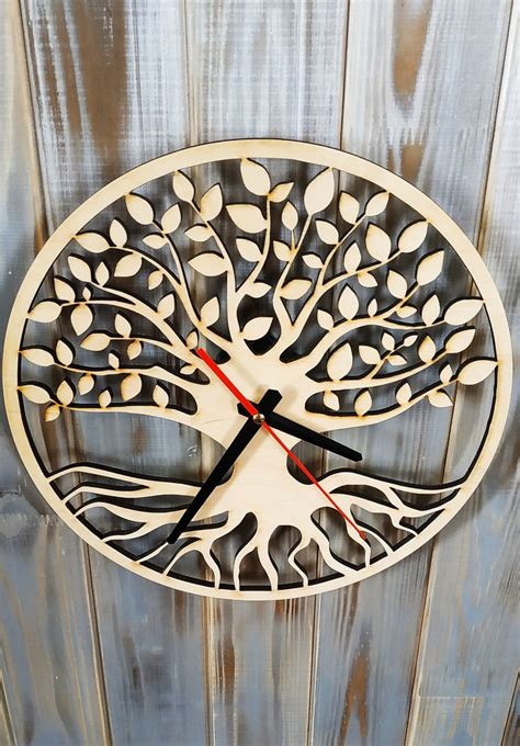 Tree Of Life Clock In Wood Wood Clock Wall Clock Big Etsy