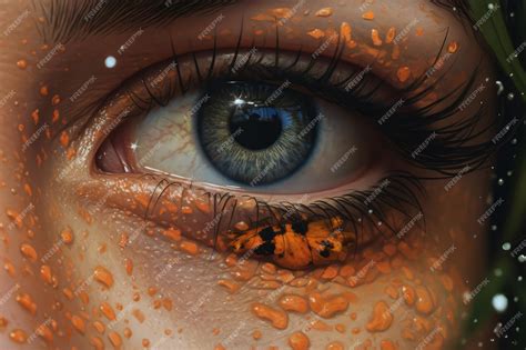 Premium Ai Image A Close Up Of A Womans Eye With Orange And Yellow Skin