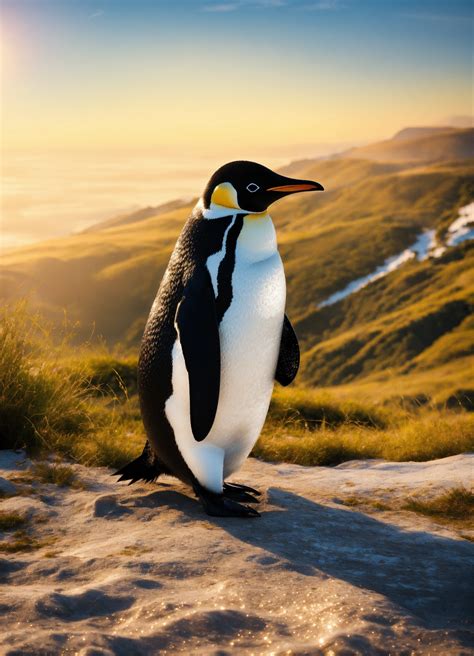 Lexica Un pinguino en una montaña bailando Usa lentes de sol negros