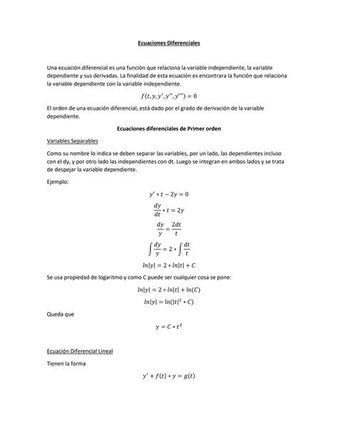 SOLUTION Resumen Ecuaciones Diferenciales Analisis Matematico