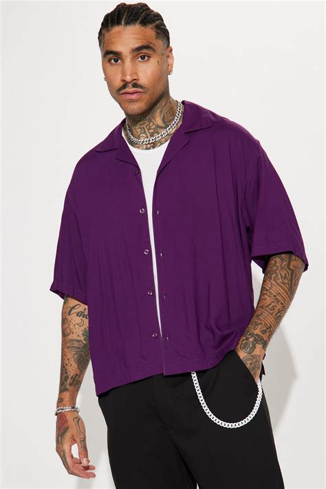 Dawson Relaxed Cuban Shirt Purple Fashion Nova Mens Shirts Fashion Nova