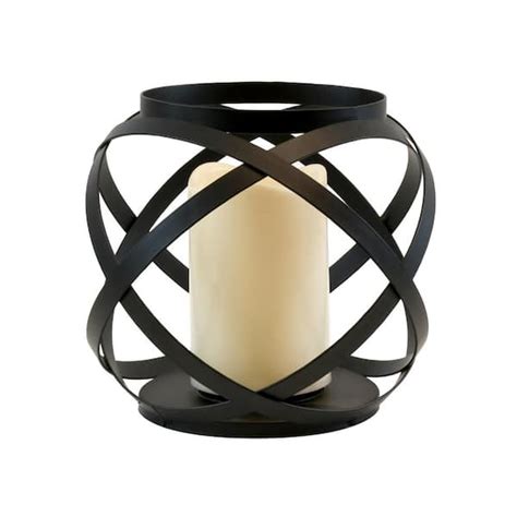 LUMABASE Metal Lantern With Battery Operated Candle Black Banded 99203