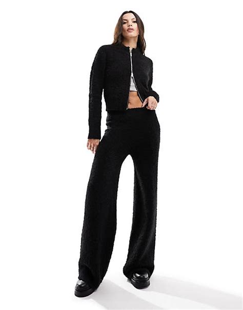 Asos Design Trouser In Fluffy Yarn Co Ord In Black Asos