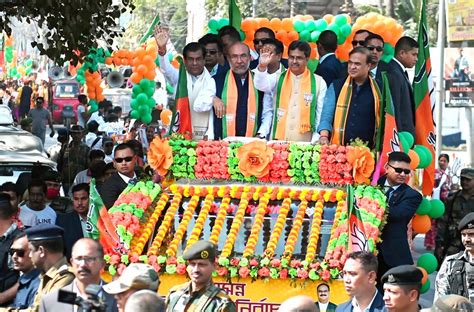 Agartala Tripura Cm Manik Saha In The Rally During Submission Of His Nomination