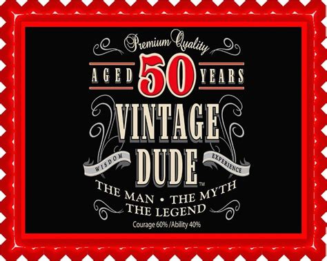 Vintage Dude 50th Edible Cake Topper Or Cupcake Topper You Can