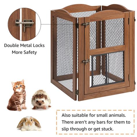 Tucker Murphy Pet Metal Mesh Wooden Free Standing Pet Gate Wayfair