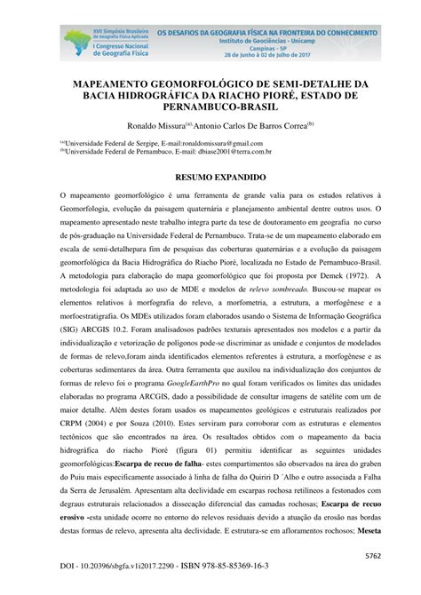 Pdf Mapeamento Geomorfol Gico De Semi Detalhe Da Bacia Hidrogr Fica