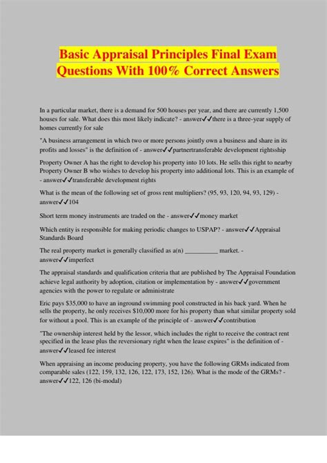 Basic Appraisal Principles Final Exam Questions With Correct