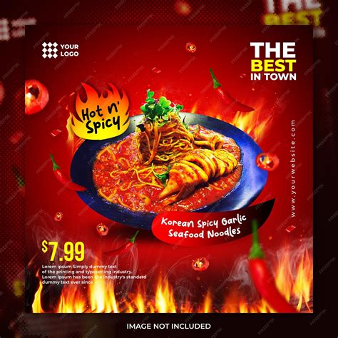 Premium PSD | Korean hot and spicy noodle food menu promotion social