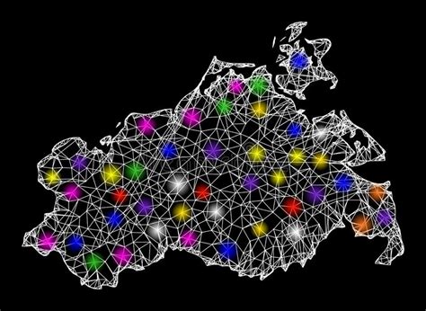 Web Mesh Map Of Mecklenburg Vorpommern State With Shiny Light Spots