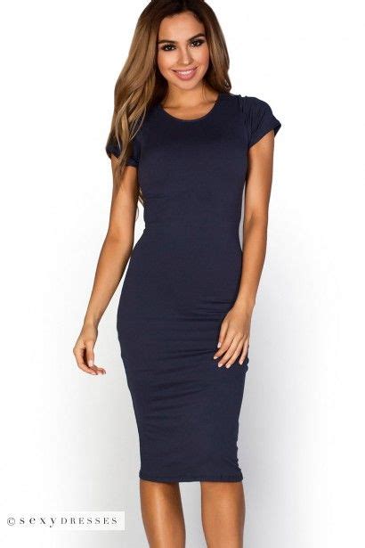 Elise Navy Blue Short Sleeve Bodycon T Shirt Midi Dress Navy Bodycon