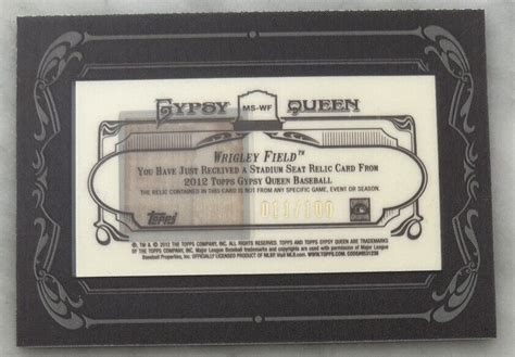 Topps Gypsy Queen Wrigley Field Stadium Seats Game Used Relic Sp