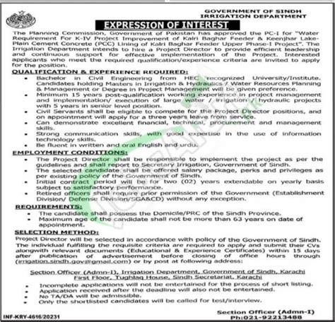 Apply In Irrigation Department Jobs 2023 Govt Of Sindh