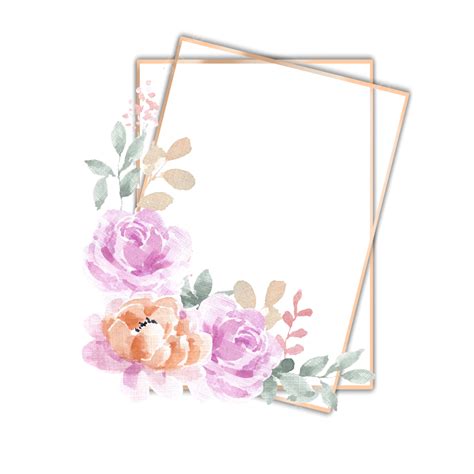 Vintage Purple Rose Watercolor Flower Gold Frame Wedding Floral