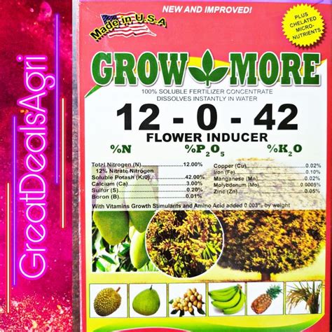 GROW MORE FOLIAR FERTILIZER 12 0 42 FLOWER INDUCER 1 KILO SAGREX CORP