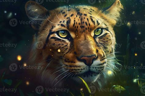 AI Generated Leopard Portrait Close Up On Dark Background Neural