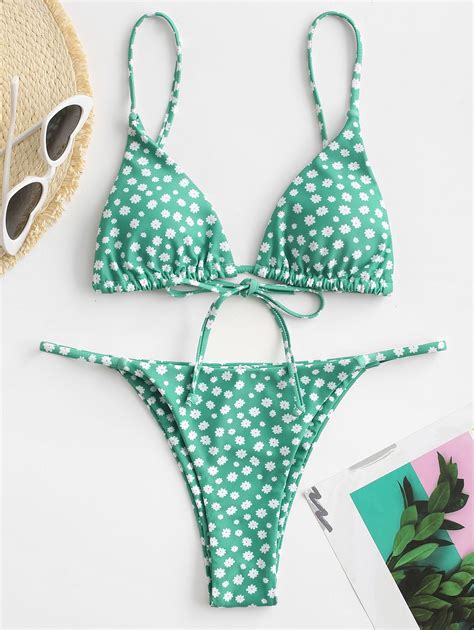 56 OFF 2021 ZAFUL Bikini De Cadena Con Estampado De Flor En Verde