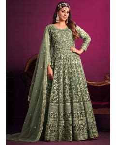 Sage Green Embroidered Net Anarkali Suit