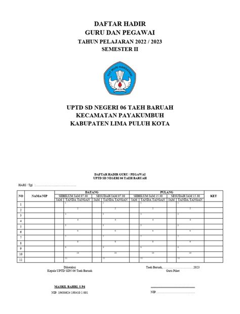 daftar hadir guru  pegawai