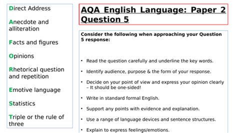 Aqa English Language Paper 2 Question 5 Teaching Resources