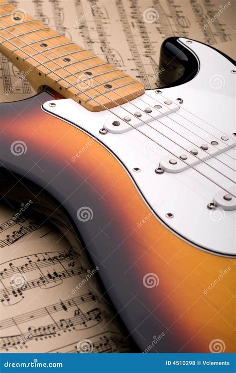 Electric Guitar And Sheet Music Stock Photo Image Of Worn Font