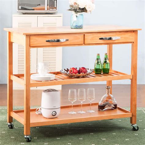 LENTIA 3 Tier Rolling Kitchen Cart With 4 Lockable Wheels 2 Drawers