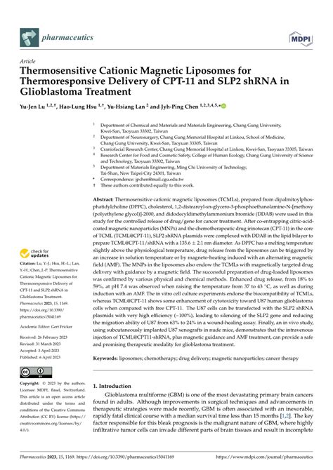 Pdf Thermosensitive Cationic Magnetic Liposomes For Thermoresponsive