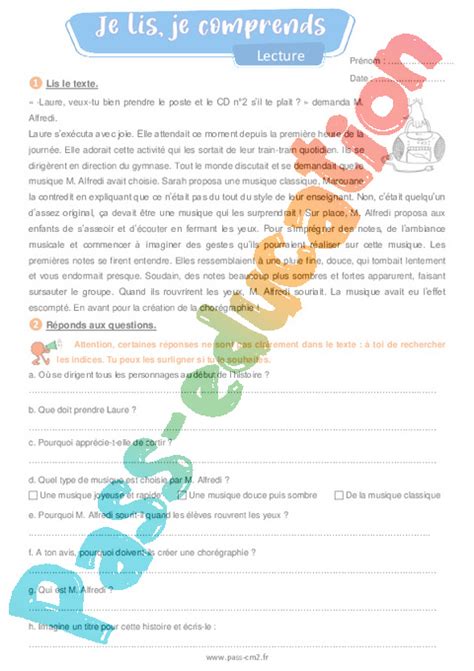 La fête de l école Cm2 Lecture Je lis je comprends PDF à imprimer