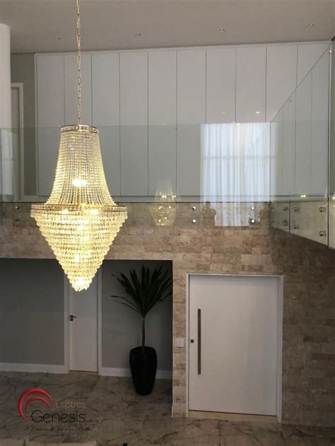 Lustre De Cristal Imperial Dourado P Direito Duplo