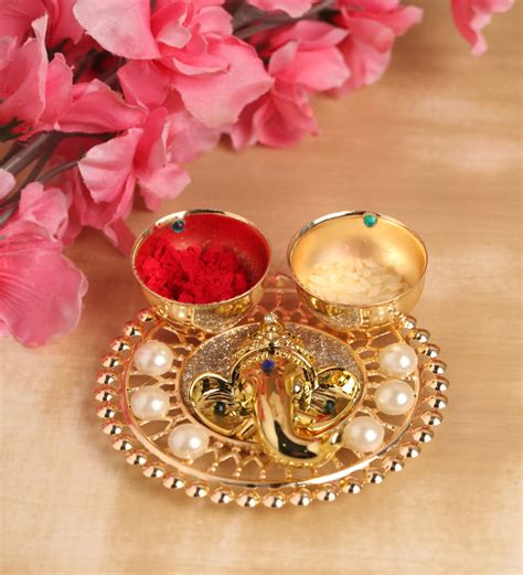 Buy Itiha Golden Metal Decorative Ganesha Haldi Kumkum Holder Online