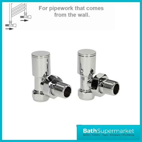 Chrome 15mm Round Angled Radiator Valves Pair Bath Supermarket