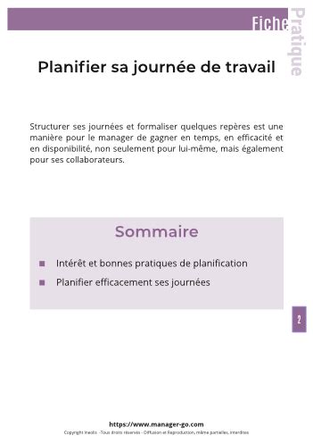 Planifier Sa Journ E Fiche Pratique Pdf T L Charger