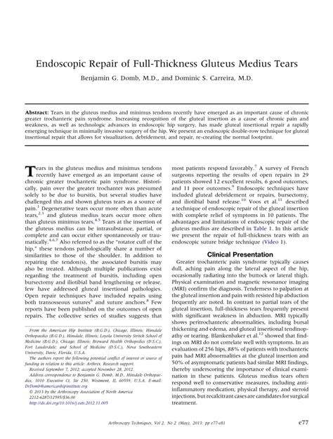 Pdf Endoscopic Repair Of Full Thickness Gluteus Medius Tears