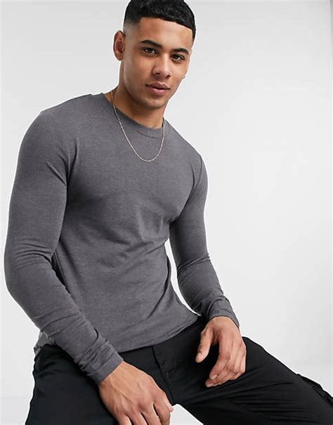 Asos Design Muscle Fit Long Sleeve T Shirt Asos