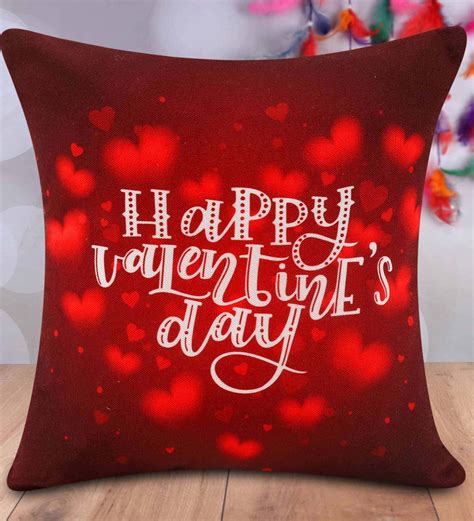 Buy Black Happy Valentine Day Red Hearts Polyester Decorative Cushion