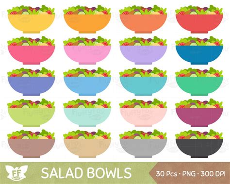 Salad Bowl Clipart, Salads Clip Art, Food Meal Diet Bowls Plate Healthy ...