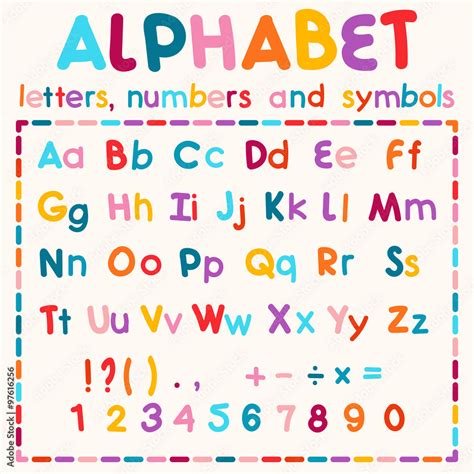 Color alphabet. Latin alphabet, numbers, symbols Stock Vector | Adobe Stock