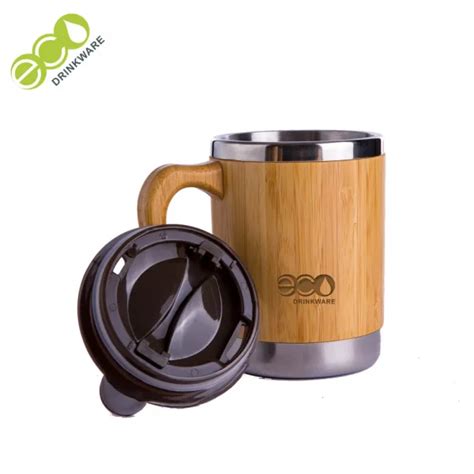 Stainless Steel Bamboo Travel Mug With Handle And Splash Proof Lid