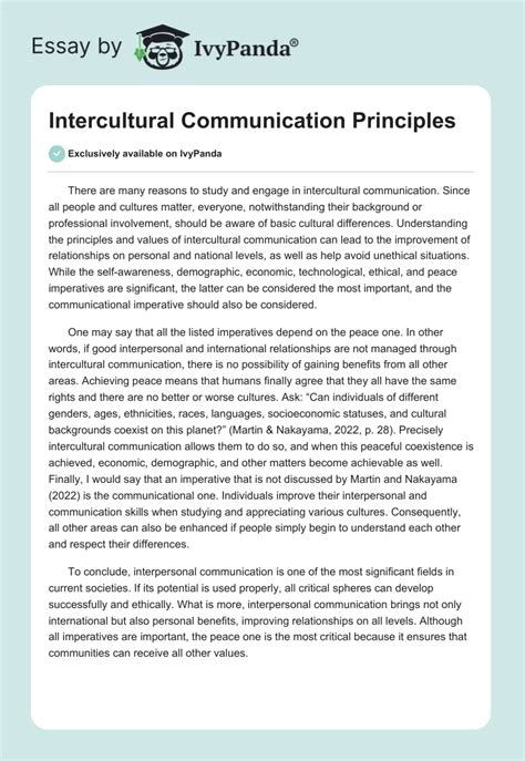 Intercultural Communication Principles 317 Words Essay Example