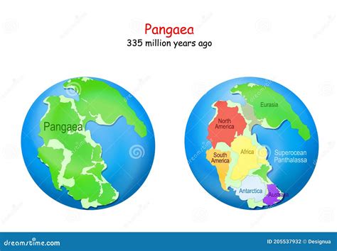 Mapas Pangaea Con Fronteras Continentales Modernas Y Panthalassa ...