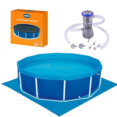 Kit Piscina Circular Estrutural L Capa Forro Filtro L H