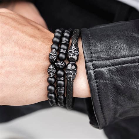 SkeletonHD Black Skull Leather Bracelet