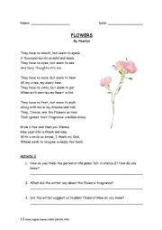 Poetry Comprehension Worksheet Flowers Esl Worksheet By Vampireluph